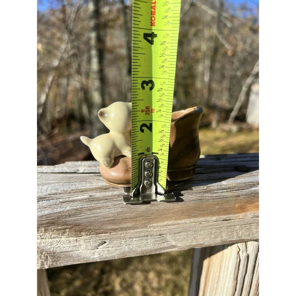 Vintage Enesco Siamese Kitten on an old Brown Boot Planter Made in Japan
